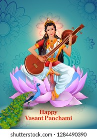 easy to edit vector illustration of Goddess Saraswati for Vasant Panchami Puja of India