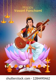 leicht zu bearbeiten Vektorillustration Illustration von Goddess Saraswati für Vasant Panchami Puja von Indien