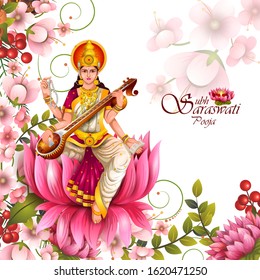 easy to edit vector illustration of Goddess Saraswati for Vasant Panchami Puja of India