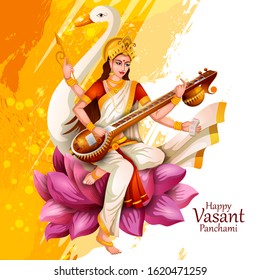 easy to edit vector illustration of Goddess Saraswati for Vasant Panchami Puja of India