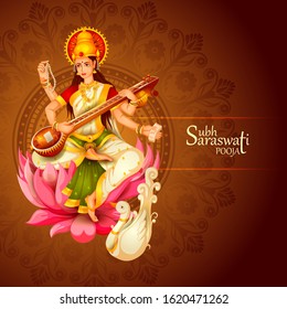 easy to edit vector illustration of Goddess Saraswati for Vasant Panchami Puja of India