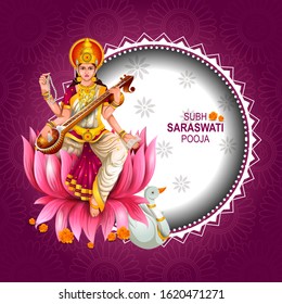 easy to edit vector illustration of Goddess Saraswati for Vasant Panchami Puja of India