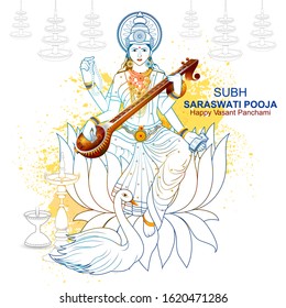 easy to edit vector illustration of Goddess Saraswati for Vasant Panchami Puja of India