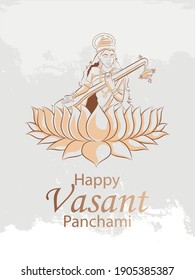 easy to edit vector illustration of Goddess Saraswati for Vasant Panchami Puja of India