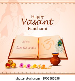 easy to edit vector illustration of Goddess Saraswati for Vasant Panchami Puja of India