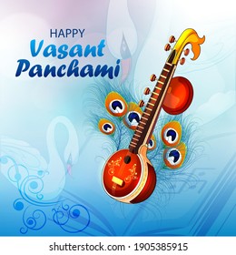 easy to edit vector illustration of Goddess Saraswati for Vasant Panchami Puja of India
