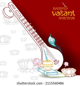 fácil de editar ilustración vectorial de la diosa Saraswati para Vasant Panchami Puja de India