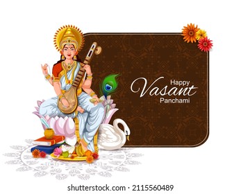 easy to edit vector illustration of Goddess Saraswati for Vasant Panchami Puja of India