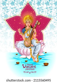 easy to edit vector illustration of Goddess Saraswati for Vasant Panchami Puja of India