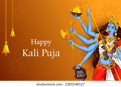 easy to edit vector illustration of Goddess Kali puja celebration during Diwali festival of India