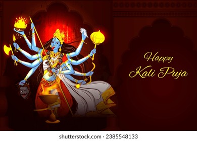 easy to edit vector illustration of Goddess Kali puja celebration during Diwali festival of India