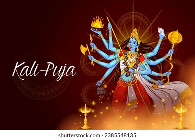 fácil de editar ilustración vectorial de la celebración de la diosa Kali puja durante el festival Diwali de la India