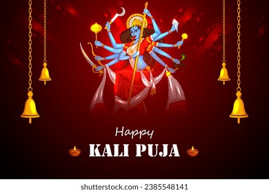 leicht zu bearbeiten Vektorgrafik von Goddess Kali puja Feier während Diwali Festival von Indien