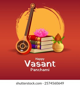 easy to edit vector illustration of Goddess Saraswati for Vasant Panchami Puja of India