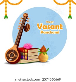 easy to edit vector illustration of Goddess Saraswati for Vasant Panchami Puja of India