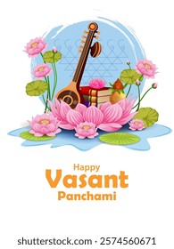 easy to edit vector illustration of Goddess Saraswati for Vasant Panchami Puja of India