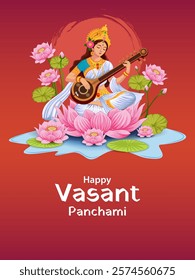 easy to edit vector illustration of Goddess Saraswati for Vasant Panchami Puja of India