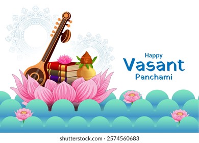 easy to edit vector illustration of Goddess Saraswati for Vasant Panchami Puja of India