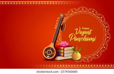 easy to edit vector illustration of Goddess Saraswati for Vasant Panchami Puja of India