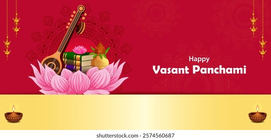 easy to edit vector illustration of Goddess Saraswati for Vasant Panchami Puja of India