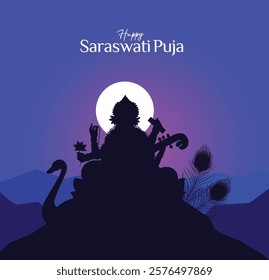 Easy to edit vector illustration of Goddess Saraswati for Vasant Panchami Puja of India 