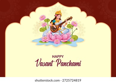 fácil de editar ilustração vetorial da Deusa Saraswati para vasant Panchami Puja da Índia
