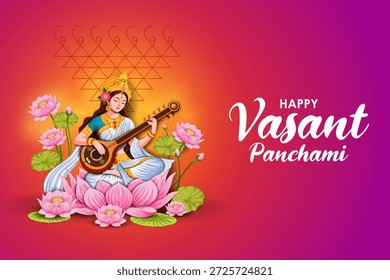 fácil de editar ilustração vetorial da Deusa Saraswati para vasant Panchami Puja da Índia