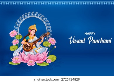 fácil de editar ilustração vetorial da Deusa Saraswati para vasant Panchami Puja da Índia
