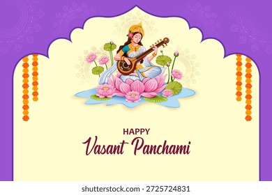 fácil de editar ilustração vetorial da Deusa Saraswati para vasant Panchami Puja da Índia