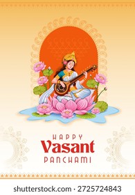 fácil de editar ilustração vetorial da Deusa Saraswati para vasant Panchami Puja da Índia