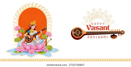 fácil de editar ilustração vetorial da Deusa Saraswati para vasant Panchami Puja da Índia
