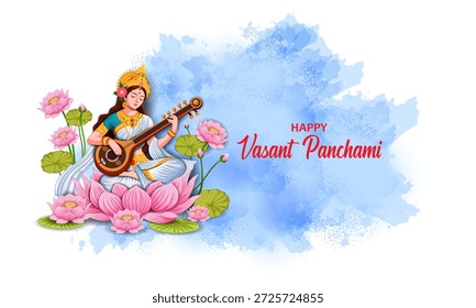 fácil de editar ilustração vetorial da Deusa Saraswati para vasant Panchami Puja da Índia