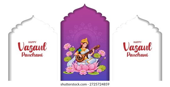 fácil de editar ilustração vetorial da Deusa Saraswati para vasant Panchami Puja da Índia