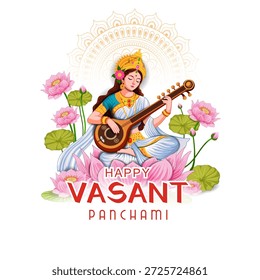 fácil de editar ilustração vetorial da Deusa Saraswati para vasant Panchami Puja da Índia