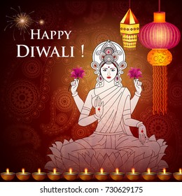 easy to edit vector illustration of Goddess Lakshmi for Happy Diwali in Indian art style background