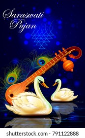 easy to edit vector illustration of Goddess Saraswati for Vasant Panchami Puja of India