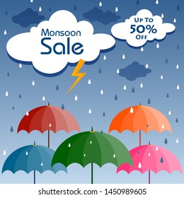 easy to edit vector illustration of great monsoon sale and promotion advertisement banner background template