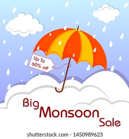 easy to edit vector illustration of great monsoon sale and promotion advertisement banner background template