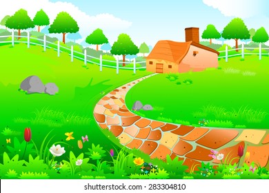 easy to edit vector illustration of  Green landscape amidst countryside