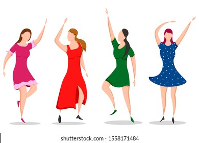 easy to edit vector illustration of group of dancing people friend colleague celebrating birthday, new year disco dance holiday