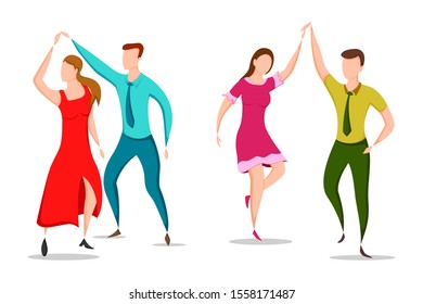 easy to edit vector illustration of group of dancing people friend colleague celebrating birthday, new year disco dance holiday