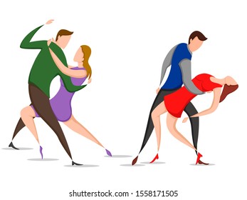 easy to edit vector illustration of group of dancing people friend colleague celebrating birthday, new year disco dance holiday