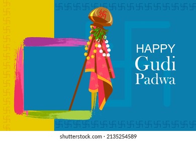 fácil de editar ilustración vectorial del festival de primavera Gudhi Padwa para hindúes tradicionales de Año Nuevo para maratí y konkani celebrados en Maharashtra y Goa