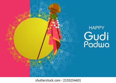 leicht zu bearbeiten Vektorgrafik des Gudhi Padwa Frühlingsfestival für traditionelles Neujahr für Marathi und Konkani Hindus, gefeiert in Maharashtra und Goa