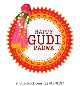 easy to edit vector illustration of Gudhi Padwa spring festival for traditional New Year for Marathi and Konkani Hindus celebrated in Maharashtra and Goa