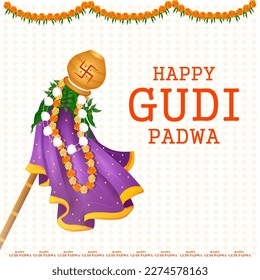 fácil de editar ilustración vectorial del festival de primavera Gudhi Padwa para hindúes tradicionales de Año Nuevo para maratí y konkani celebrados en Maharashtra y Goa