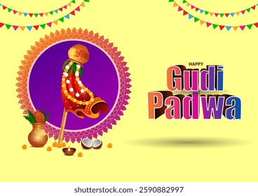 easy to edit vector illustration of Gudhi Padwa spring festival for traditional New Year for Maharastrian and Konkani Hindus celebrated in Maharashtra  and Goa
