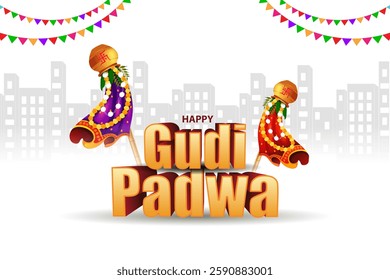easy to edit vector illustration of Gudhi Padwa spring festival for traditional New Year for Maharastrian and Konkani Hindus celebrated in Maharashtra  and Goa