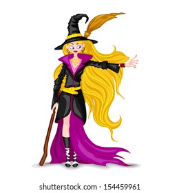 easy to edit vector illustration of Halloween witch with broomstick