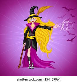 easy to edit vector illustration of Halloween witch with broomstick